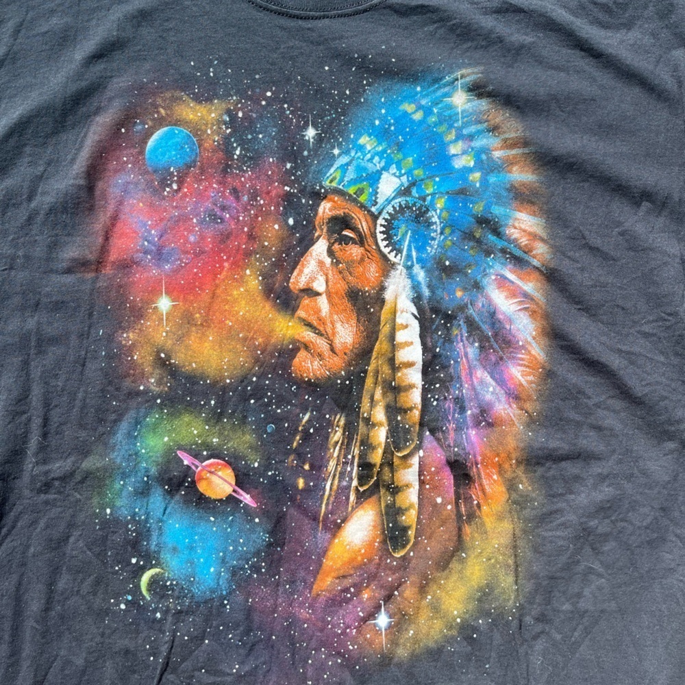 Men's Native American T-Shirt Black Huge Print 2XL USA Chief Indigenous Mystical